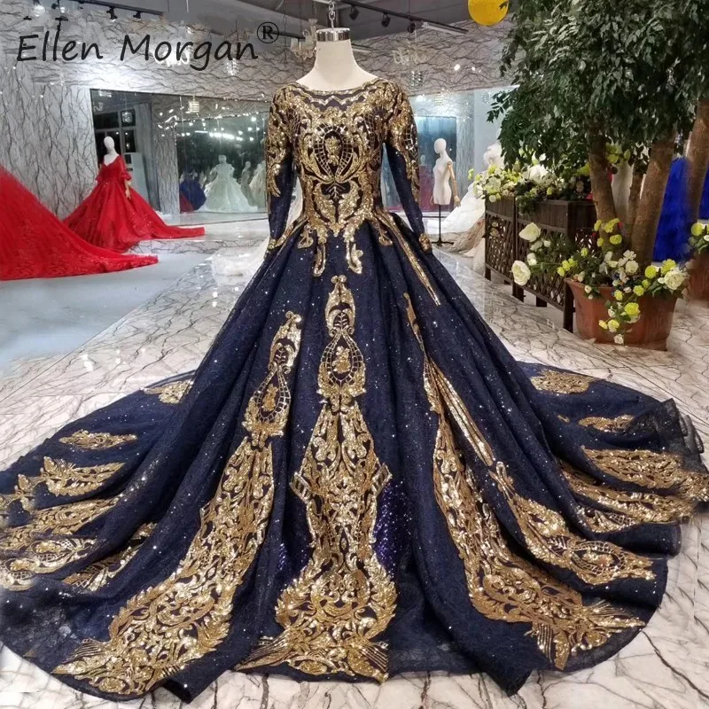 Винтажное темно синее мусульманское свадебное платье 2019 элегантное широкий