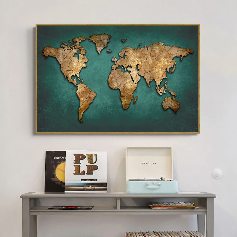 Большой Абстрактная живопись карта мира Печать на холсте планета плиты плакат