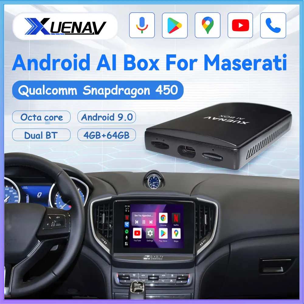 

XUENAV CarPlay Ai Box для Maserati 2017-2021 Applepie Mini Wireless Android Auto 4 + 64G Plug And Play Youtube Netfix