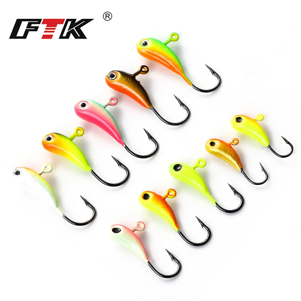 FTK 1.2g/1.6g/1.7g 5Pcs/pack Small Winter Ice Fishing Lure With Barded Sharp Hook Marine Cut For Frozen Water Fishing