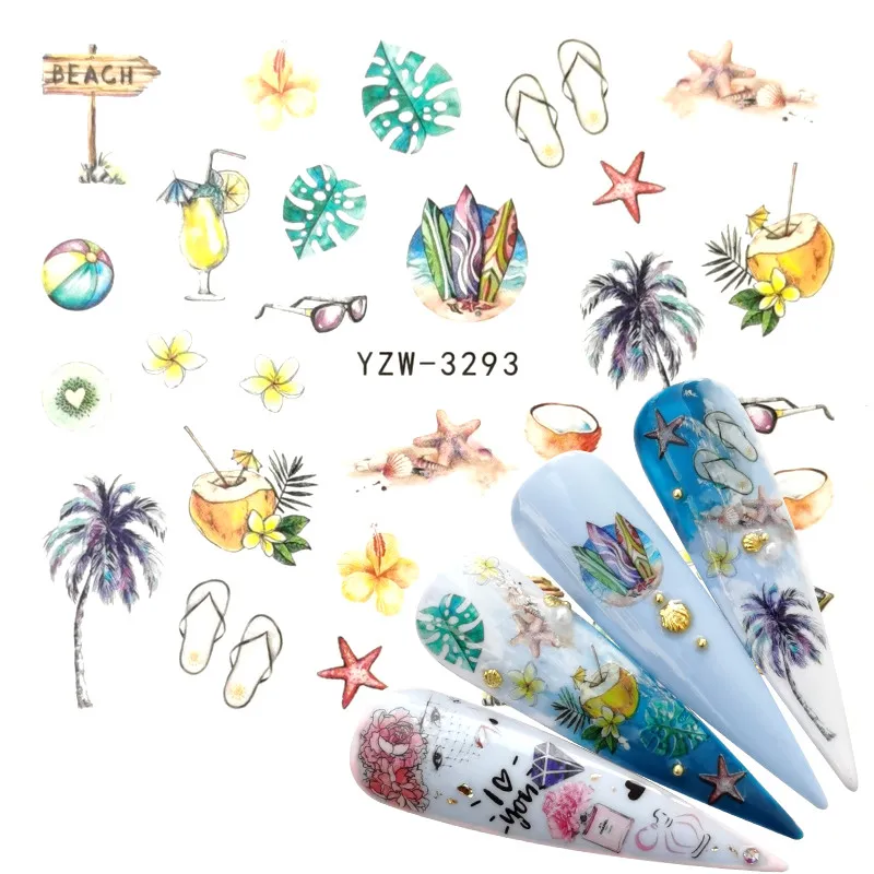 

FWC 1 Sheets Nail Sticker Bee Butterfly Flower Beetle Summer Colorful Water Transfer Nail Decorations UV Gel Polish DIY Decals