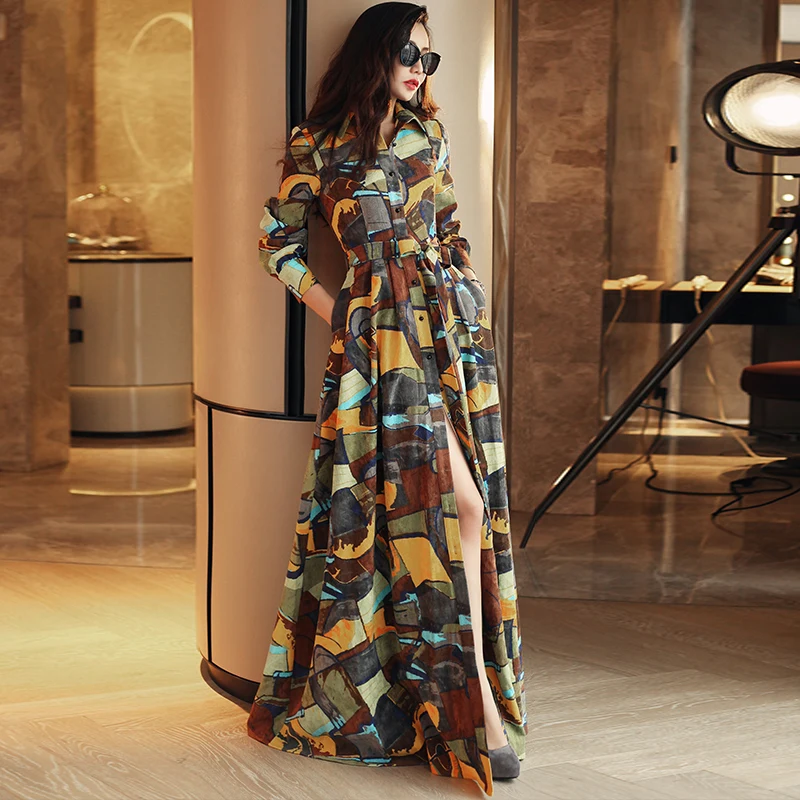 Распродажа! Женские вельветовые платья с принтом в ретро стиле длинные