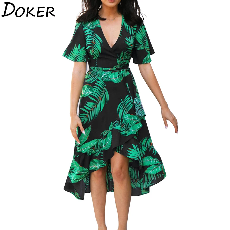 2020 летнее Новое шифоновое платье с цветочным рисунком женская одежда v образный