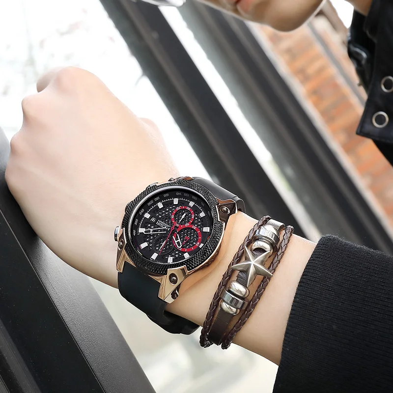 MEGIR Mens Watches Top Brand Luxury Silicone Sports Watch for Men Relogio Masculino Rose Gold Chronograph Wristwatch Man Clock | Наручные