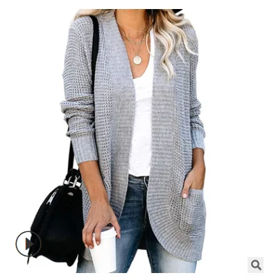 

2021 autumn and winter new women's fashion cardigan women's European and American placket big pocket sweater cardigan jacket