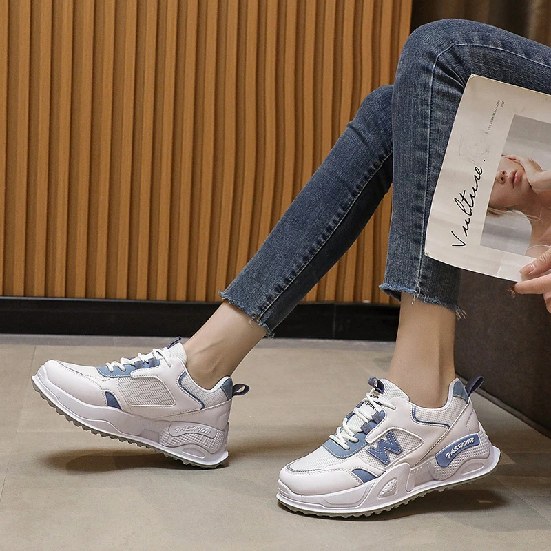 

Women's Sports Shoes 2021 Summer New Round Toe Fashion Korean Version of Color Matching Sponge Cake with Student Lace-up Shoes