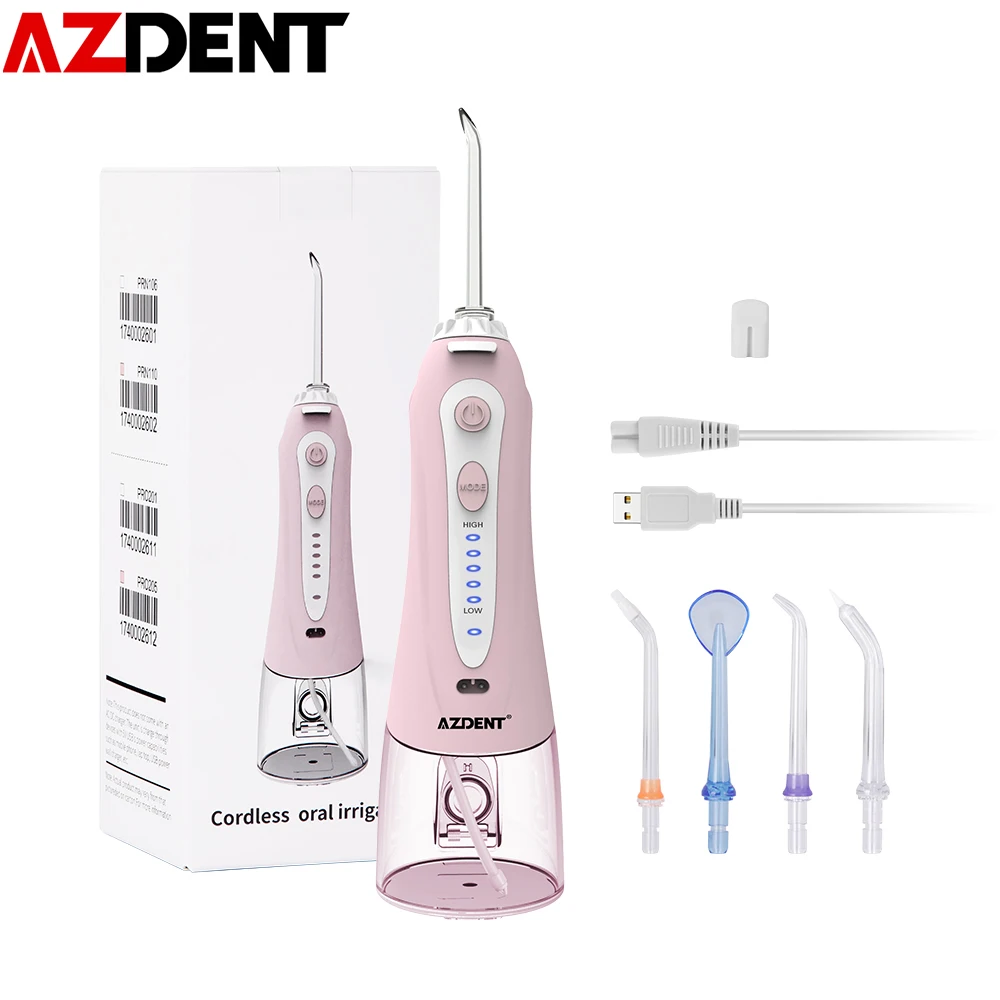 

AZDENT Portable Teeth Cleaner Oral Irrigator USB Rechargeable 5 Modes Dental Water Flosser With 5 tips 240ML IPX7 Waterproof