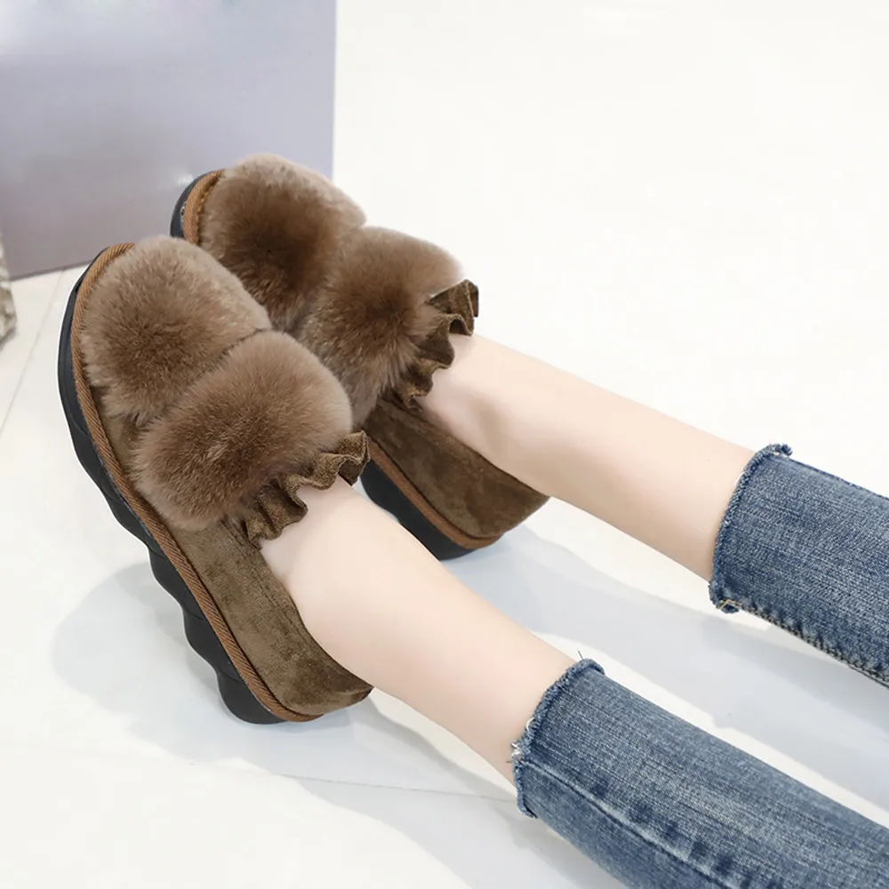 

Tide Tide Winter Women Flat Cotton Shoes Round-Toe Non Slip Keep Warm Peas Snow Boots Bottes Femme