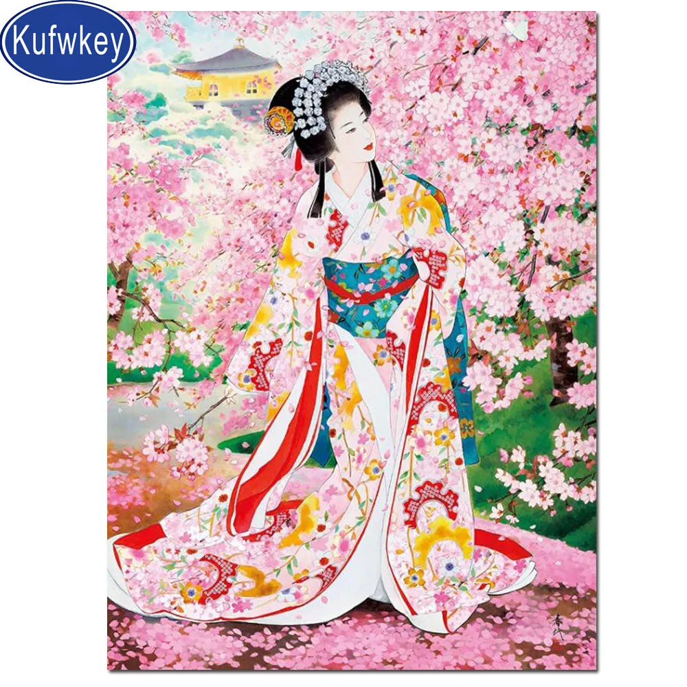 Японская женщина алмазная живопись полный квадрат круглая Алмазная вышивка