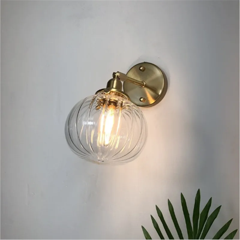 Настенный ретро-светильник из латуни и стекла прикроватная лампа в