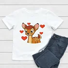 Детская футболка с мультяшным принтом оленя для девочек и мальчиков, футболка в стиле Харадзюку, уличная трендовая летняя детская одежда с коротким рукавом для малышей