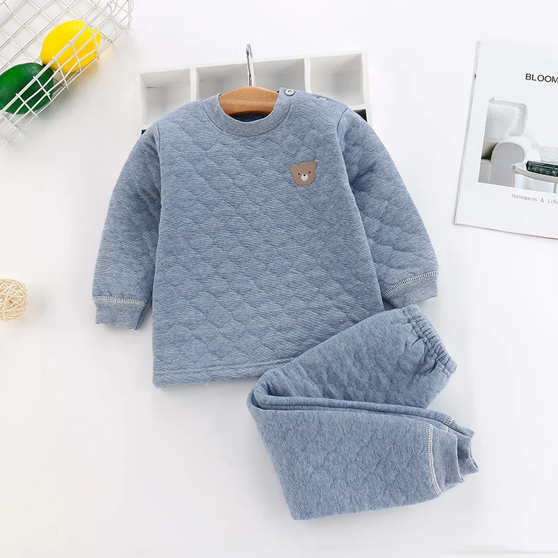 New children's three-layer warm underwear in autumn and winter 2019 boys' girls' pure cotton thickened set | Детская одежда