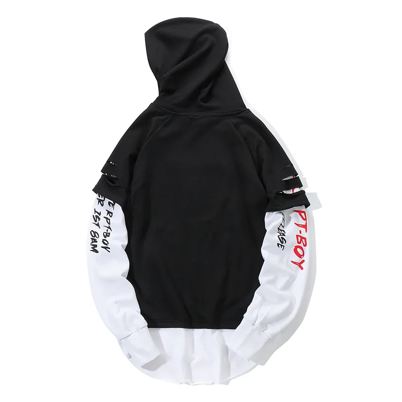 

Dropshipping Hip Hop Streetwear Men's Fake Two-piece Loose Casual Hoodies Personality Letter Print Hooded Pullover Sweatshirts