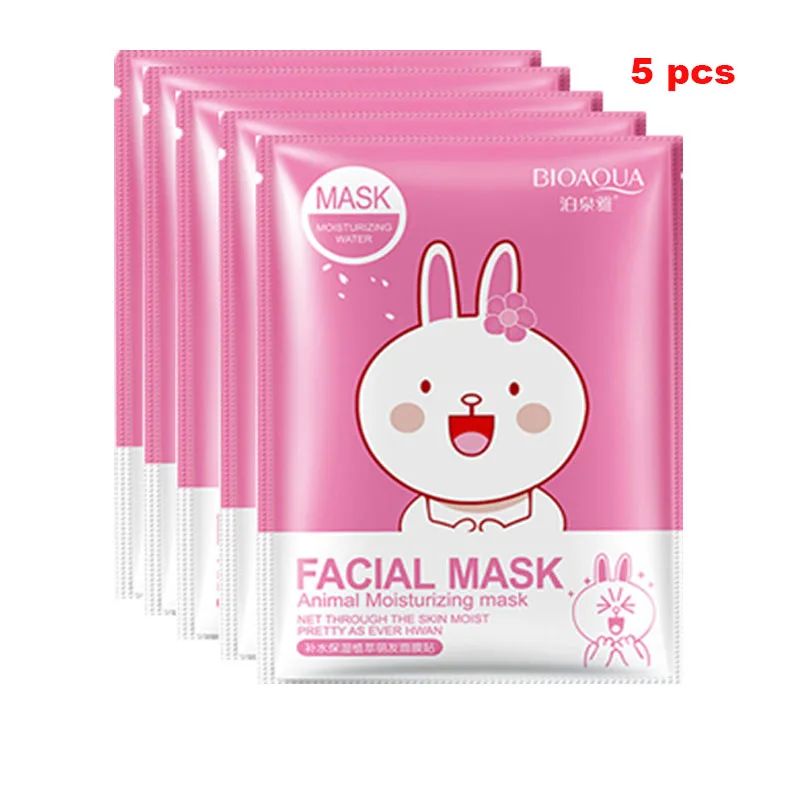 5pcs BIOAQUA маска для лица с животными маска для лица глубокое увлажнение листовая маска контроль жирности осветляет кожу маска для женщин корейская косметика - Цвет: 5pcs