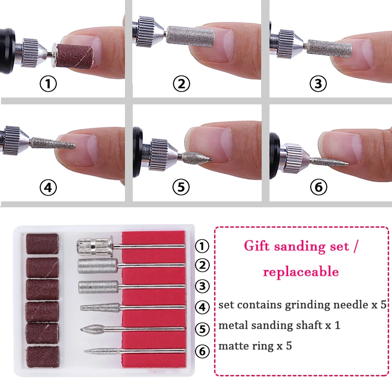 

1 Set Professional Electric Polish Nail Drill Machine Manicure Machine Pedicure Drill Set 6 Bits Ceramic Nail File Drill Tools