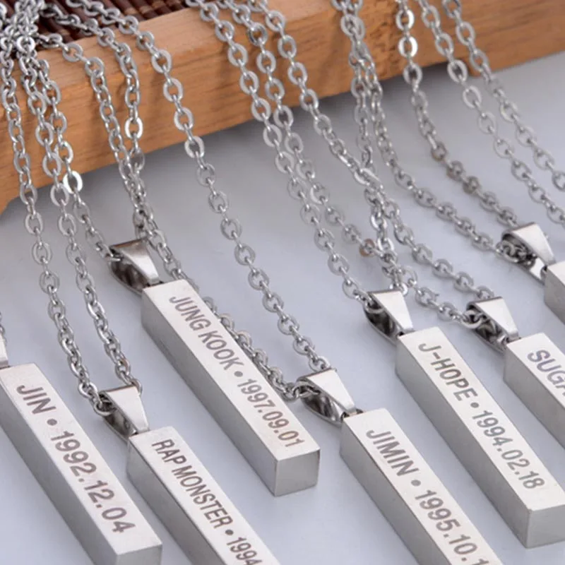 

1 Pcs Kpop Bangtan Boys Necklace Jimin JIN J-Hope Suga RM V JK Name Steel Pendant Chain Wings Accessories Jewelry Fashion