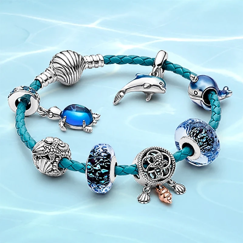 Женский браслет pandora из серебра 925 пробы летняя серия океан синяя таинная рыба