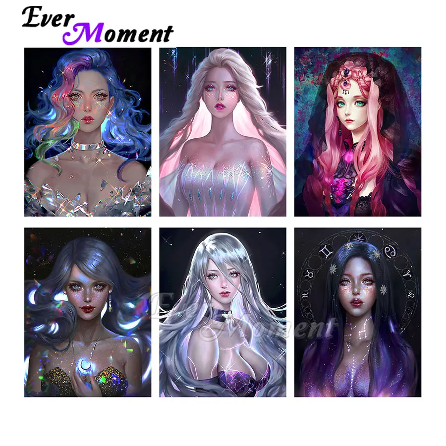 

Ever Moment Diamond Painting Full Square Resin Drill Wall Decoration Beautiful Girl Paint By Diamond Embroidery Mosaic ASF2254