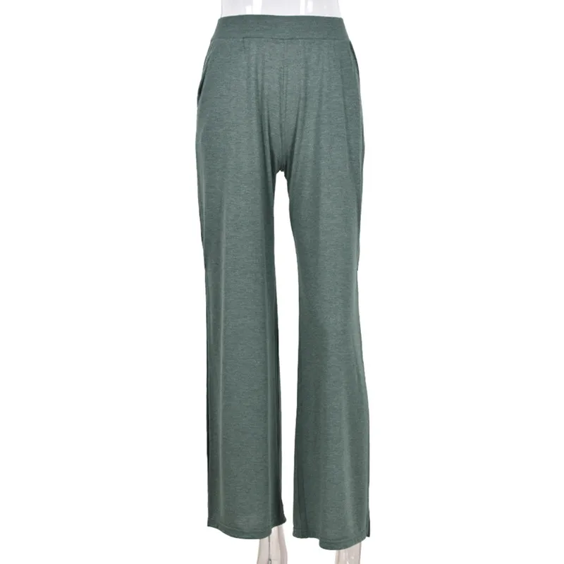 

Bikoles 2021 Spring Autumn New Casual Loose Solid Patchwork Empire Women Long Pants Pockets Split Knitted Lady Basic Long Pants