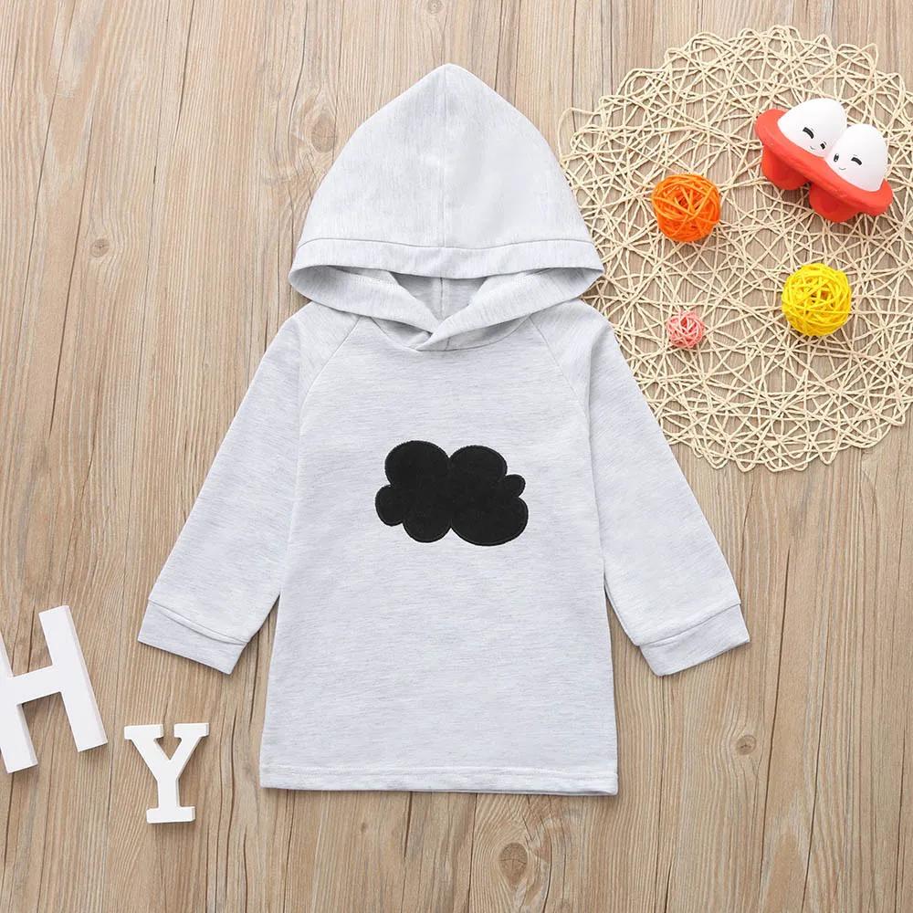 Детский свитер с капюшоном зимний хлопковый пуловер принтом облаков для