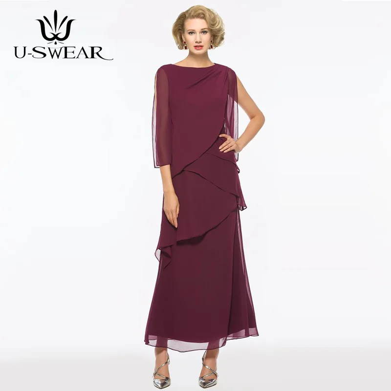 

Платье для матери невесты длиной до щиколотки с круглым вырезом