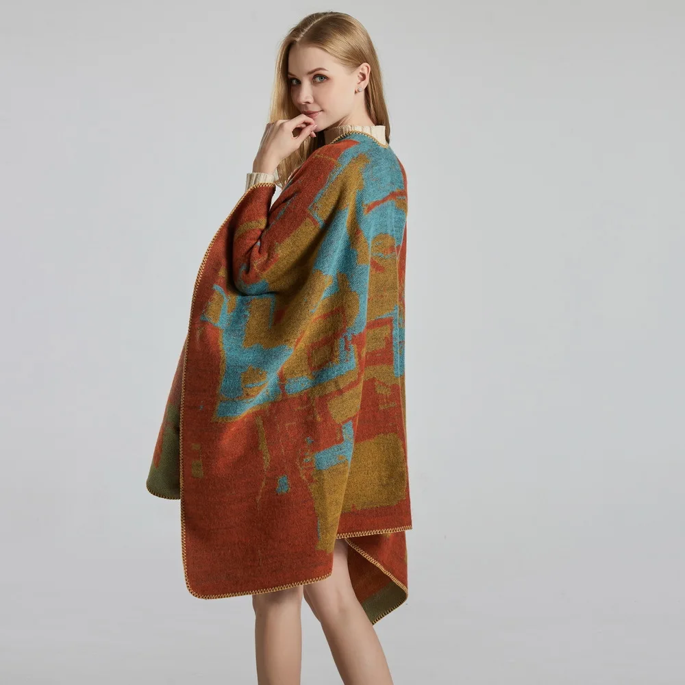 

RANMO 2021 Brand Fashion Women Winter Cashmere Shawls Thicken Soft Warm Scarves High Quality Scarf Female Pashmina Blanket Wraps