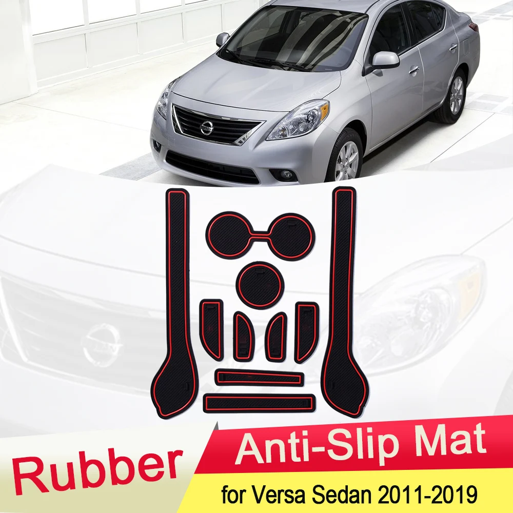 for Nissan Versa Sedan N17 Almera Sunny Latio 2011~2019 Rubber Anti-slip Mat Door Groove Cup Phone Pad Gate Slot Car Accessories