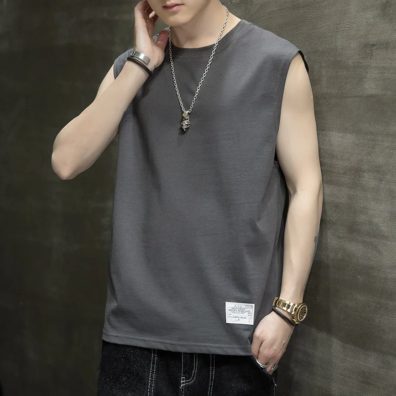 

M-4xl Summer Vest Men's T-shirt Solid Color Sleeveless Vest Men Top 21-820