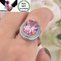 omhxzj wholesale european fashion woman girl party birthday wedding gift luxury egg pink aaa zircon 18kt white gold ring rr898