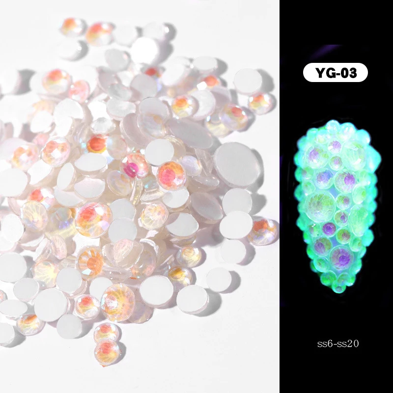 Luminous 03 1 упаковка, светящиеся Стразы для ногтей, разные размеры, кристаллы для ногтей, блестящее стекло, 3D Шарм, плоская задняя сторона, стразы, флуоресцентный ноготь, художественные украшения - Цвет: Luminous 03