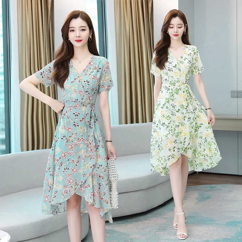 

Dress. floral dress female 2021 summer new fashion foreign style irregular temperament goddess Fan gentle wind skirt
