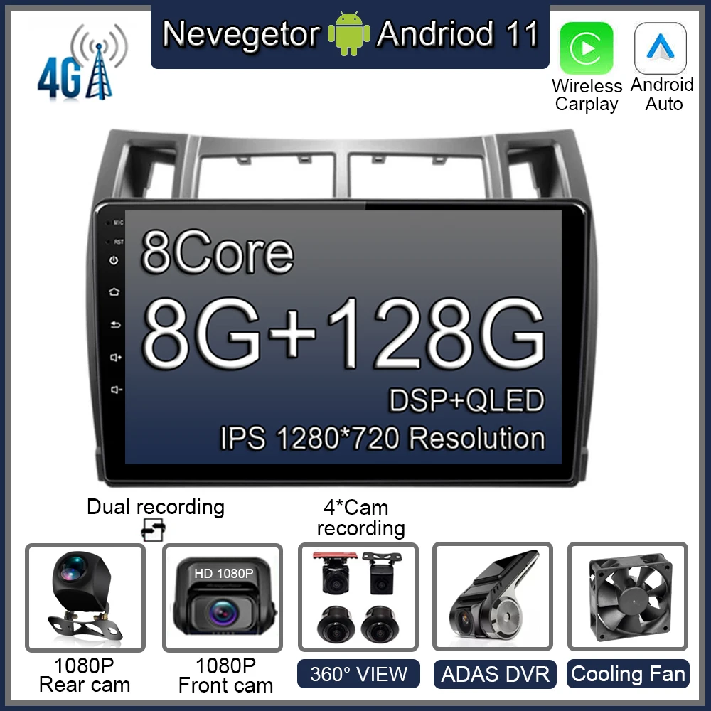 

Автомагнитола 2 Din для Toyota Yaris 2008-2011 Android 11, автомобильное радио, стерео, мультимедийный видеоплеер, навигация GPS, без DVD