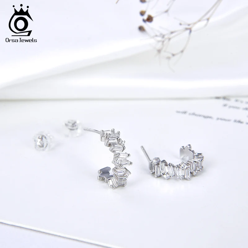 ORSA JEWELS Кольцо Личность нерегулярные изогнутые серьги из серебра 925 с AAAA Zircom15mm