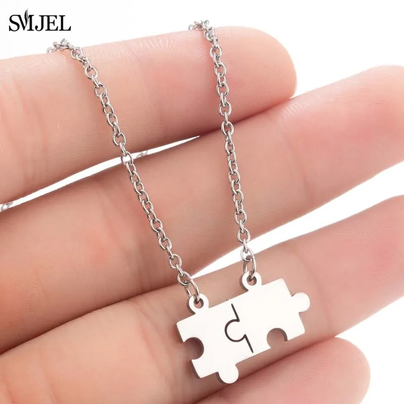 Ожерелье SMJEL из нержавеющей стали для мужчин и женщин, геометрическое ожерелье с кулоном-пазлом для пар, ювелирные изделия для лучшего друга BFF