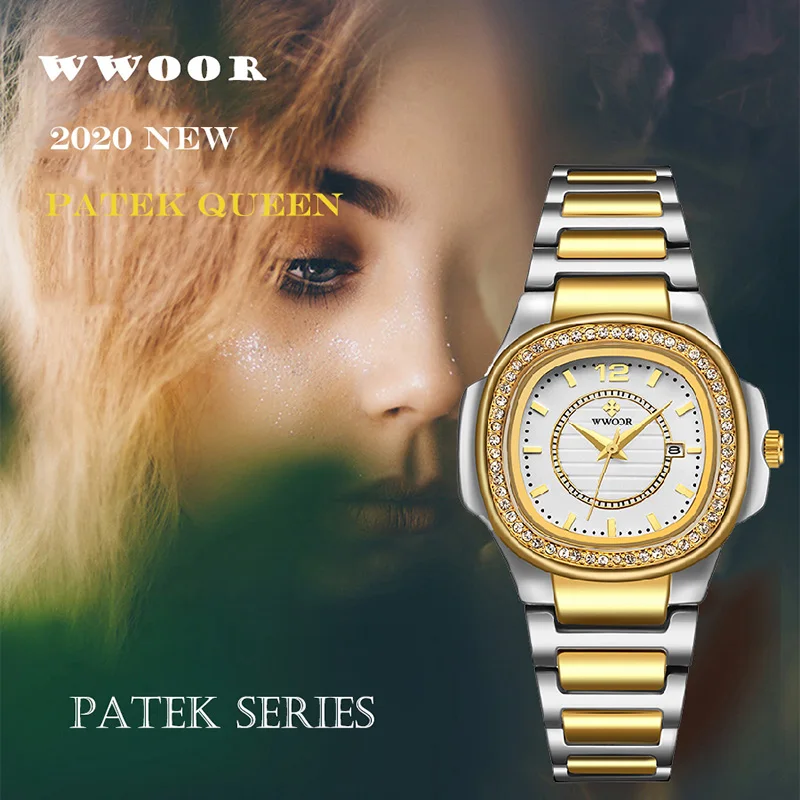 WWOOR Luxury Watch For Women White Dial Women Watch Waterproof Clock Square Fashion Dress Ladies Quartz Wristwatch Montre Femme
