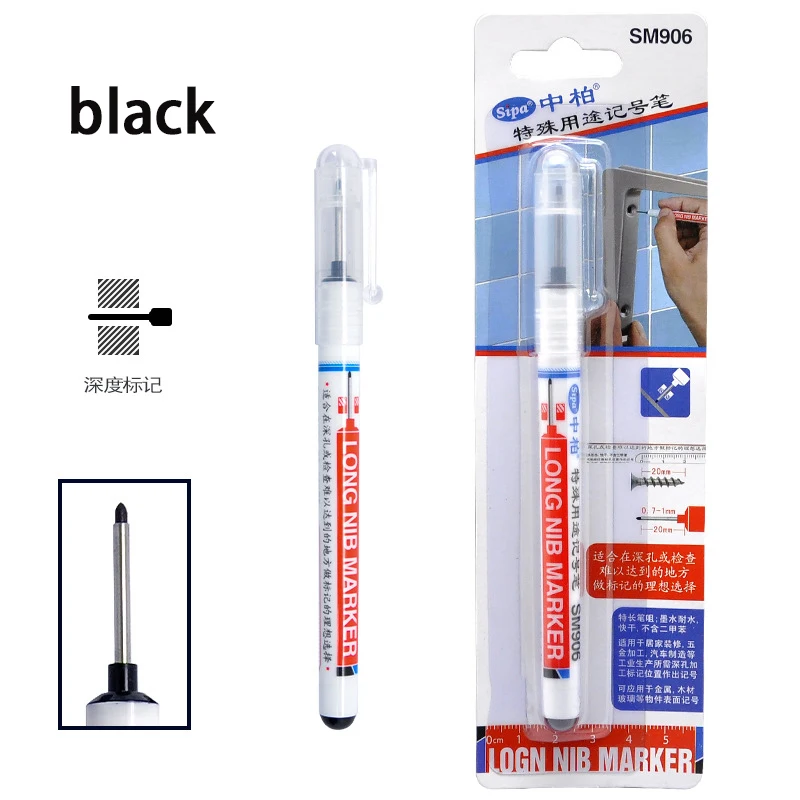 1 шт. длинные маркеры для ванной комнаты, деревообработка, украшение, многофункциональные маркеры с глубокими отверстиями, черная марка, метка с глубокими отверстиями