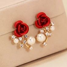 Fashion Red Rose Rhinestone Stud Earrings For Women Butterfly Angel Wings Pearl Flowers Earring Bride Wedding Engagement Jewelry