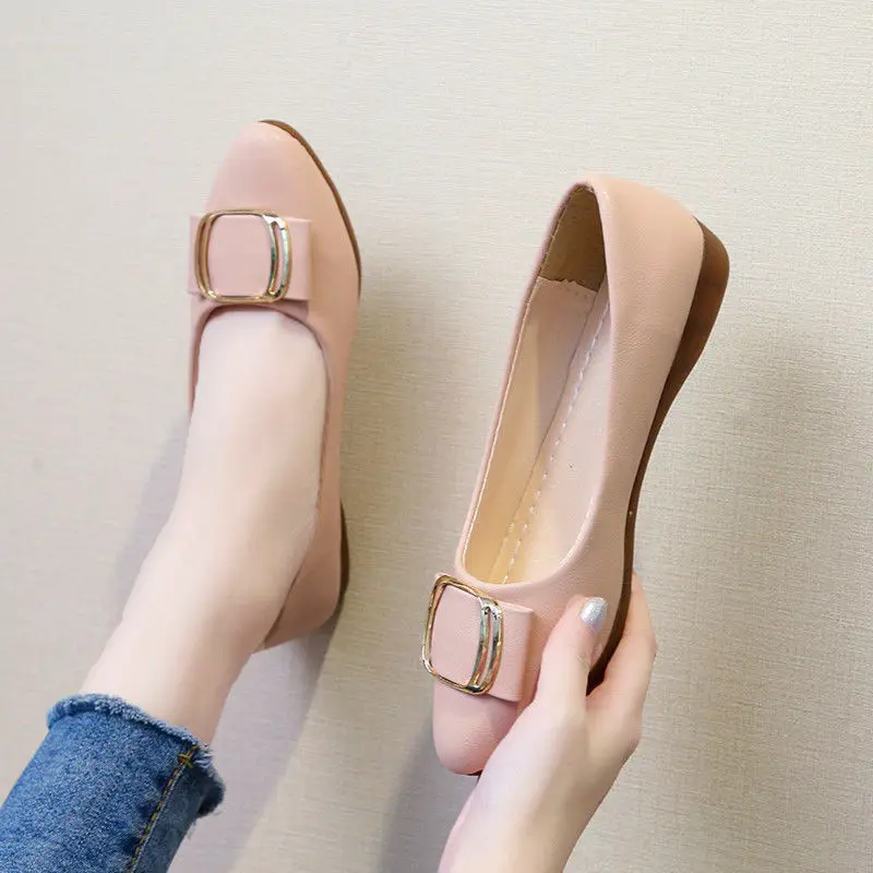 

New shallow mouth casual square buckle boat shoes lazy all-match soft sole single shoes women summer