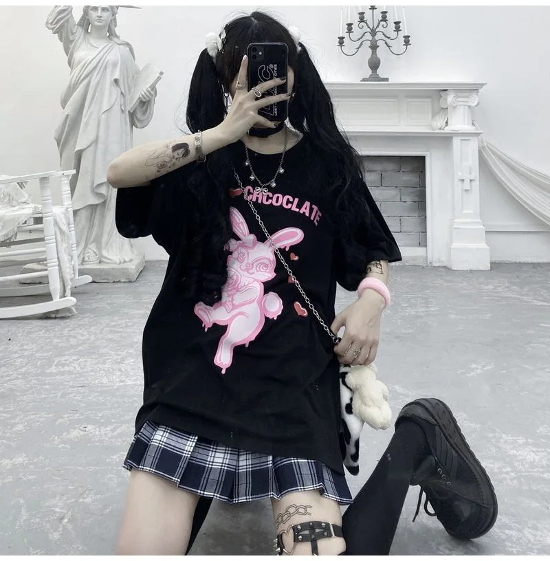 Женская готическая Футболка Harajuku черная футболка с коротким рукавом и принтом