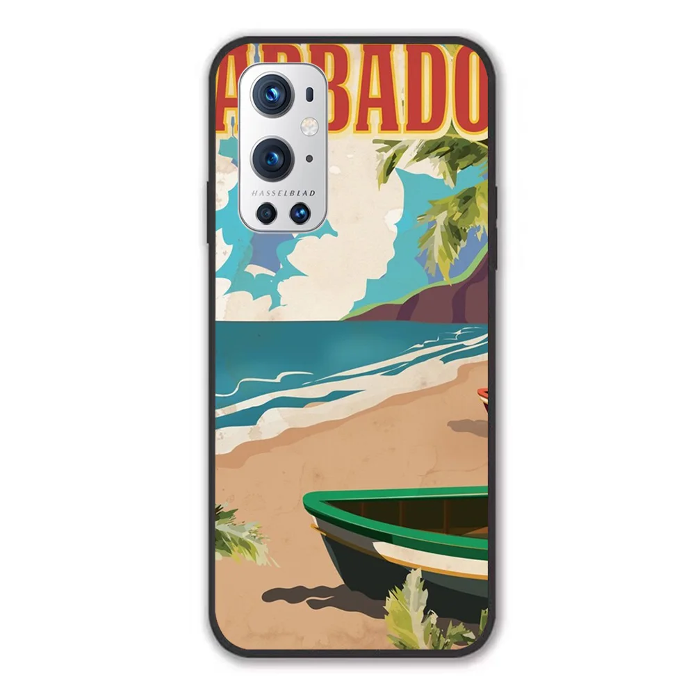 

For OnePlus Barbados vintage travel poster Soft TPU Border OnePlus 7 7T 7Pro 8 8T 8Pro 9 9Pro Case