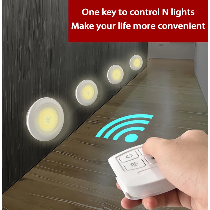 

3W Dimmable LED Under Cabinet Light With Remote Control LED Closets Lights Battery Operated For Wardrobe Bathroom Lighting