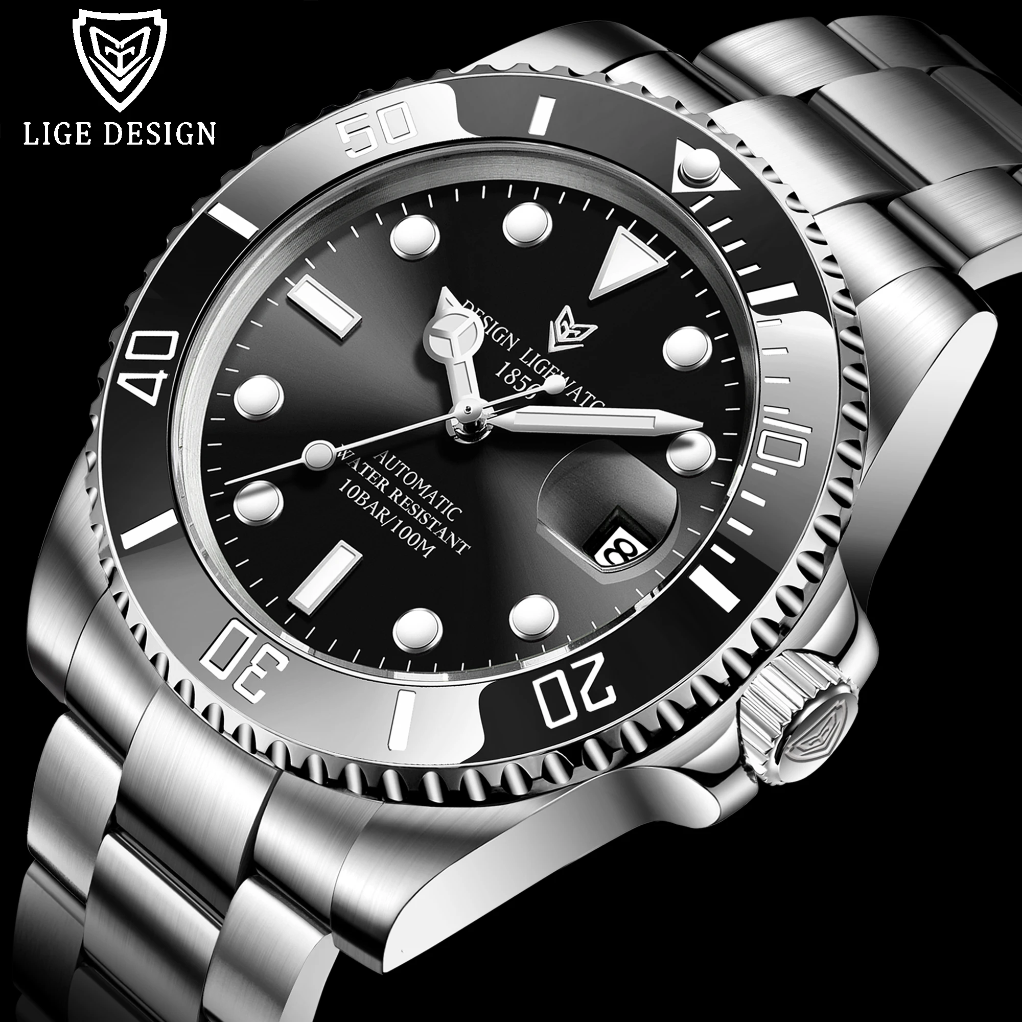 LIGE дизайнерские брендовые Роскошные мужские часы Автоматические золотые