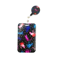 starry colorful cats cartoon cute credit card holder lanyards women men kids student badge reel id name bus clips cards holder