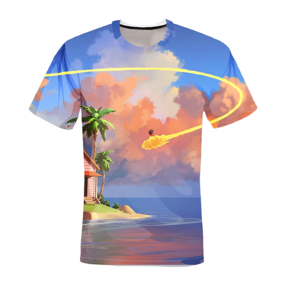 

2021 Summer Gradient Anime T-shirt Men's and Women's Tops Sky T-shirt Hip Hop Oversized T-shirt