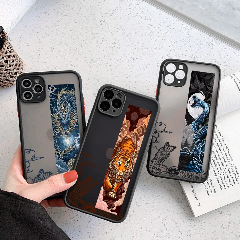 

USLION Fashion Dragon Wolf Animal Pattern Phone Case For iPhone 13 12 11 Pro XS MAX X 7 XR 8 Hard Transparent Matte Cover Coque