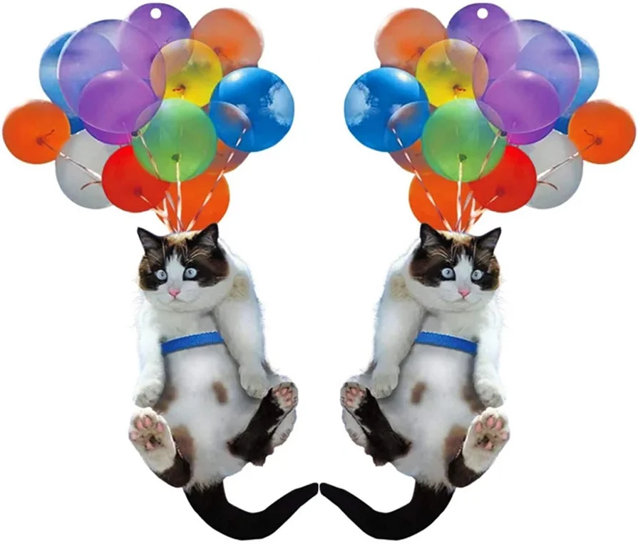 

Acrylic Car Hanging Ornament Cute Cat Keychain Hanging Pendant With Colorful Balloon Hanging Ornament Gift Happy Mood