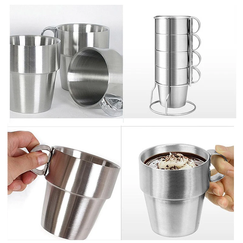 

6 PCS Coffee Mug Double Wall Vacuum Camping Cup for Beer Juice Wine Tea Coffee Water with Cup Holder and Storage Bag