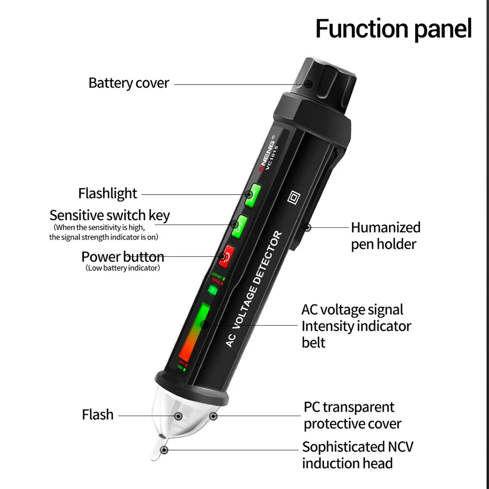 

Test Pencil Digital Voltage Detector 12~1000V AC1015 Electric Flashlight
