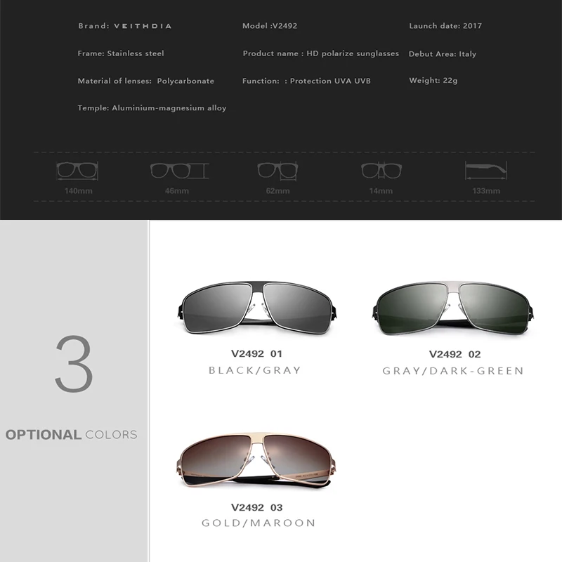 Мужские Винтажные Солнцезащитные очки VEITHDIA брендовые дизайнерские