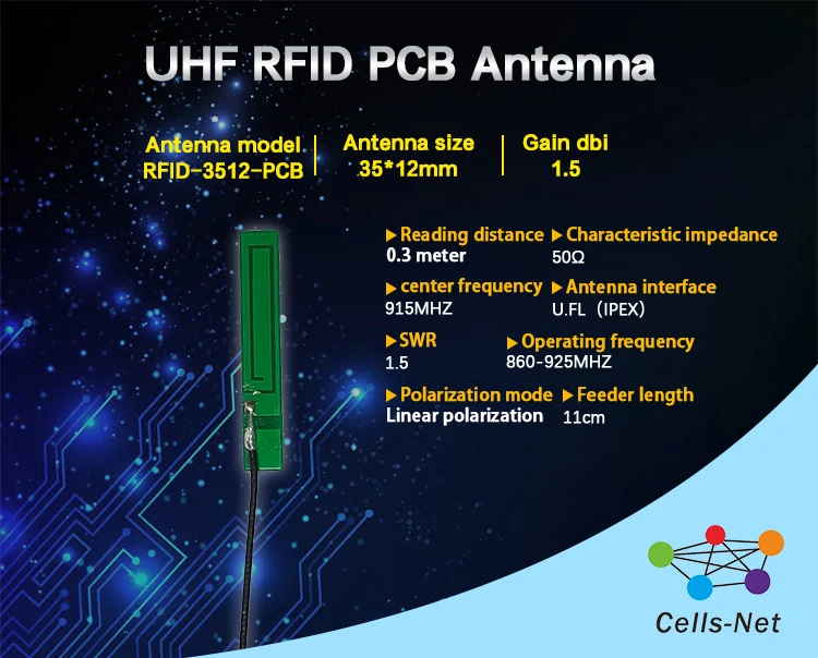 Антенна PCB UHF гибкая антенна встроенная RFID малого объема 35*12 мм |